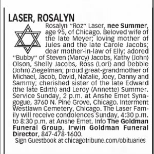 Obituary for ROSALYN LASER