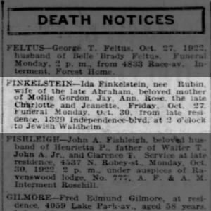 Obituary for Ida FINKELSTEIN